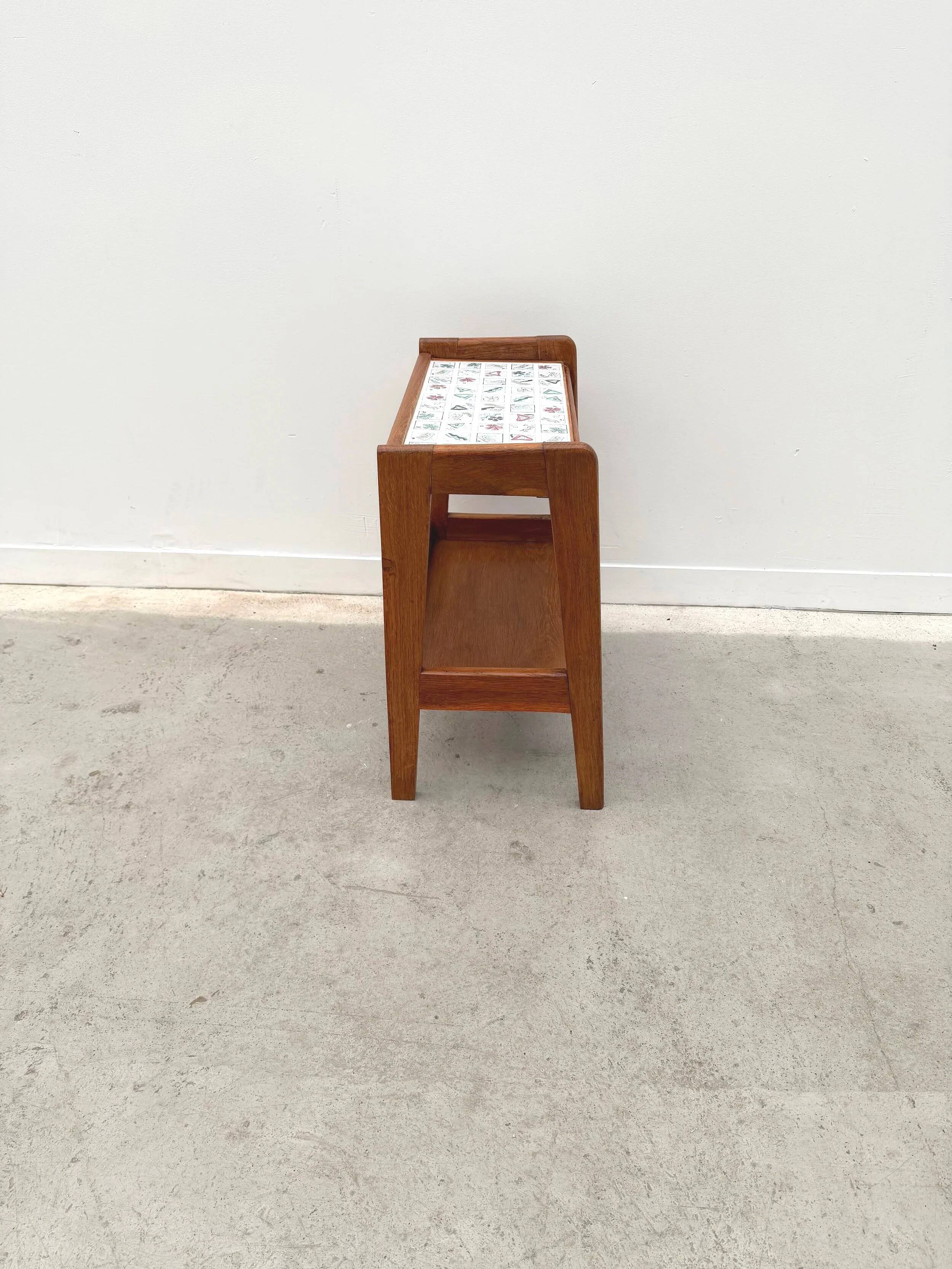 Side table in wood and ceramic, France 1950