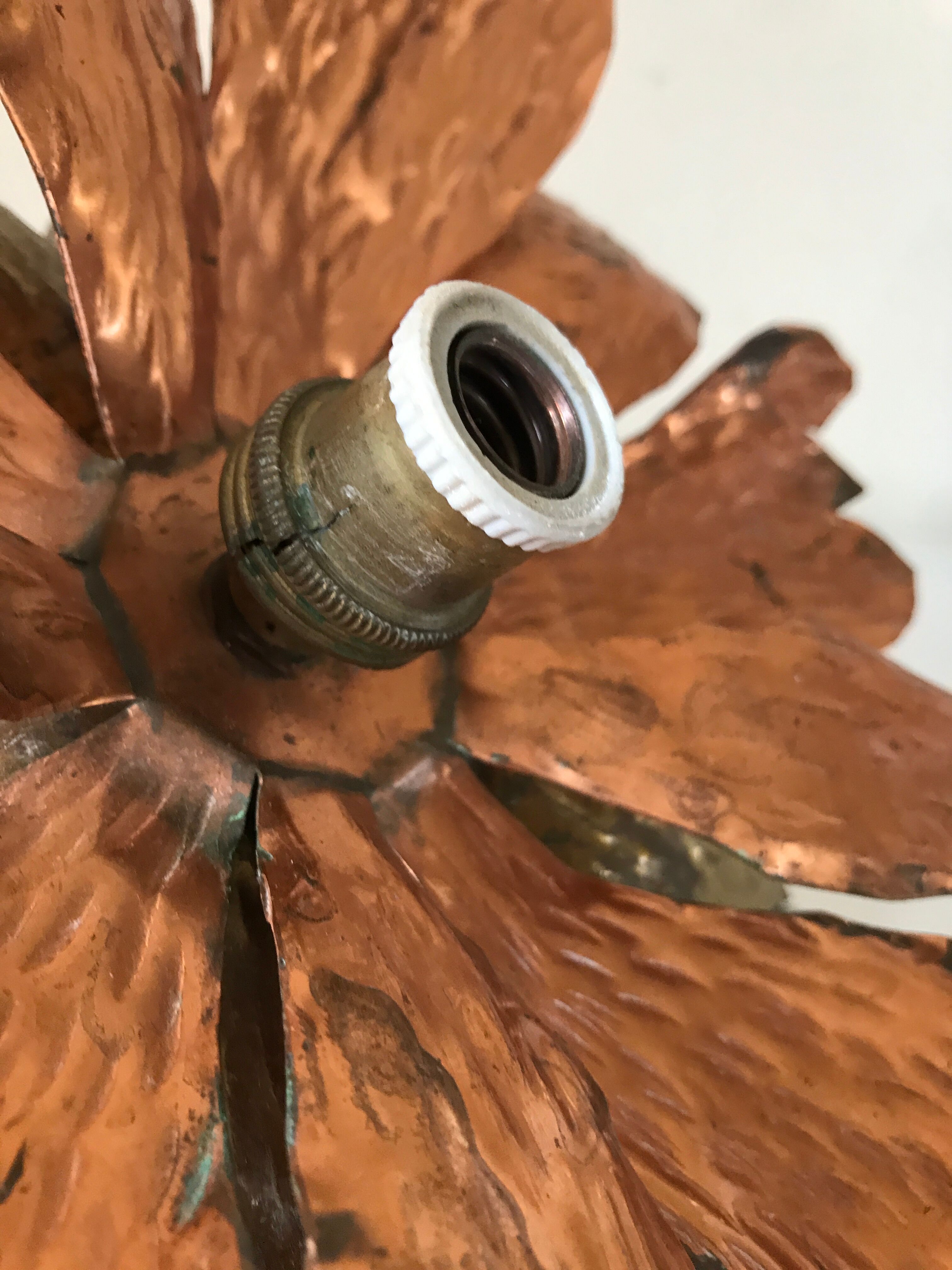 Copper lamp flowers vintage design 70s