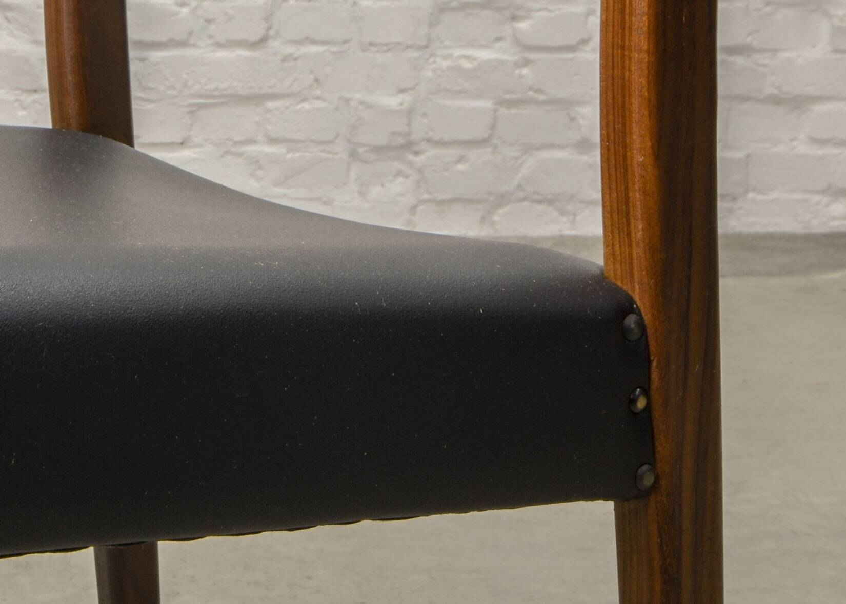 Teak and Black Leatherette Vintage Design Dining Chairs, 1960s