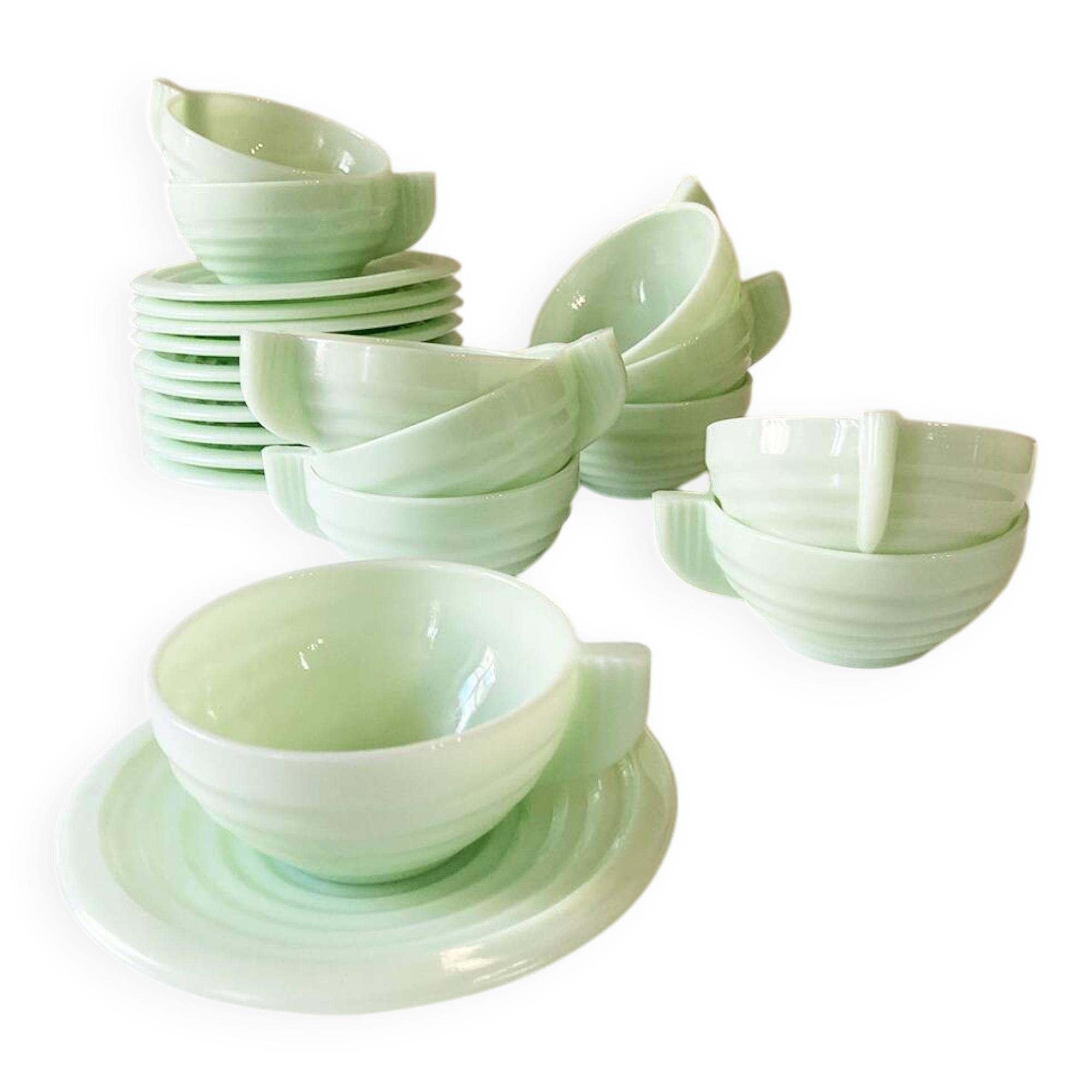 Glass cups and saucers, 1950s