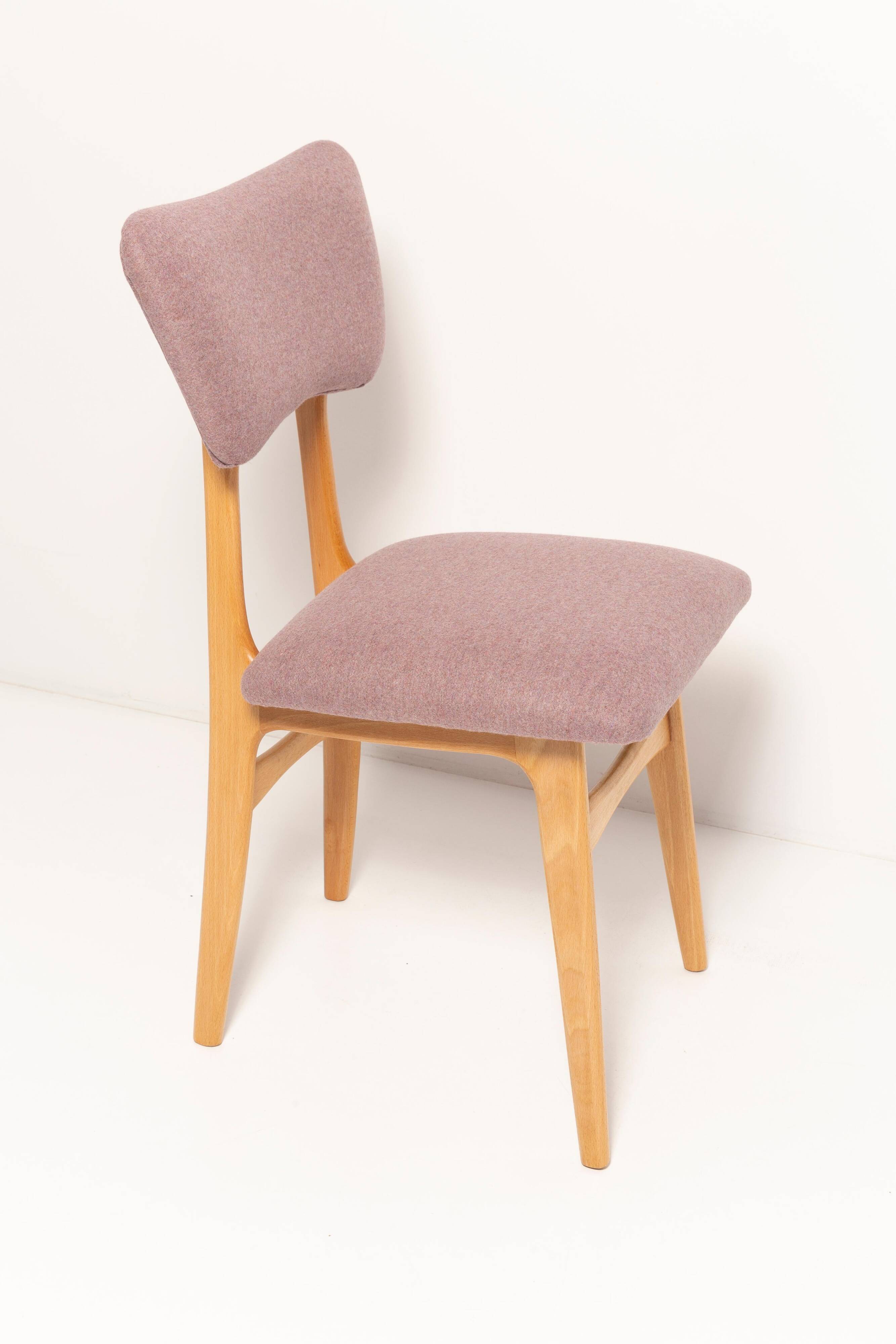 "Butterfly" dining chair, boucle pink wool, light wood