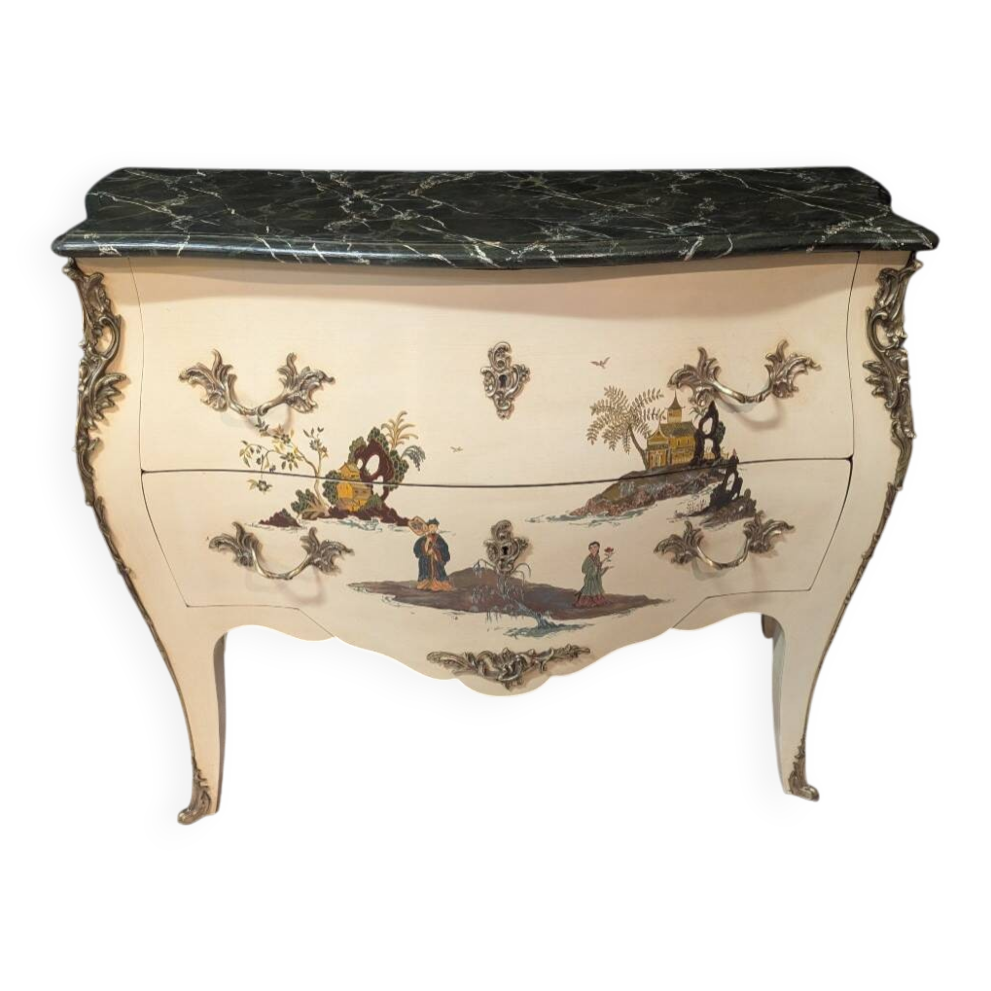 Curved Louis XV style commode with chinoiserie decoration.
