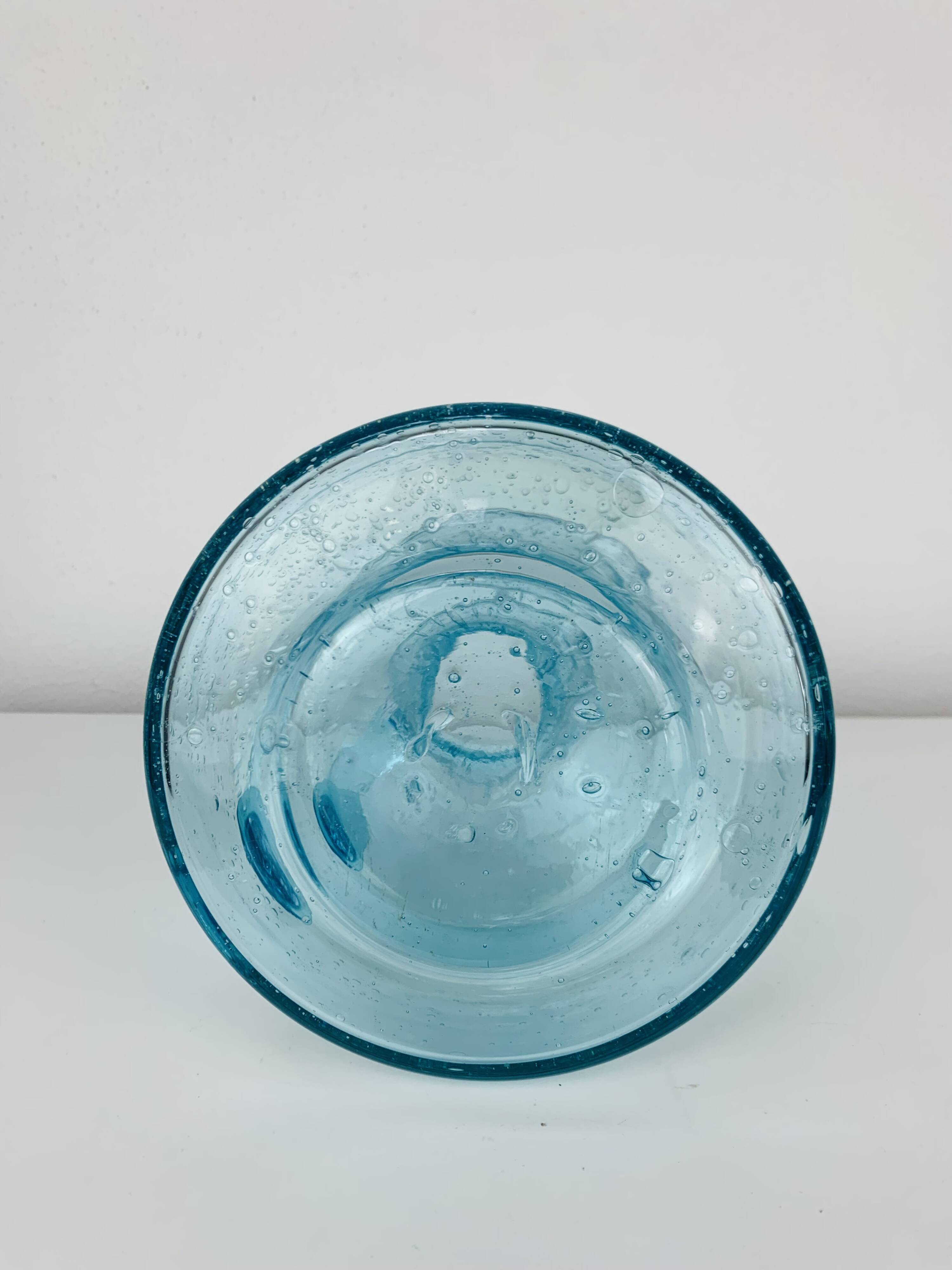 Vintage blue bubble glass pitcher