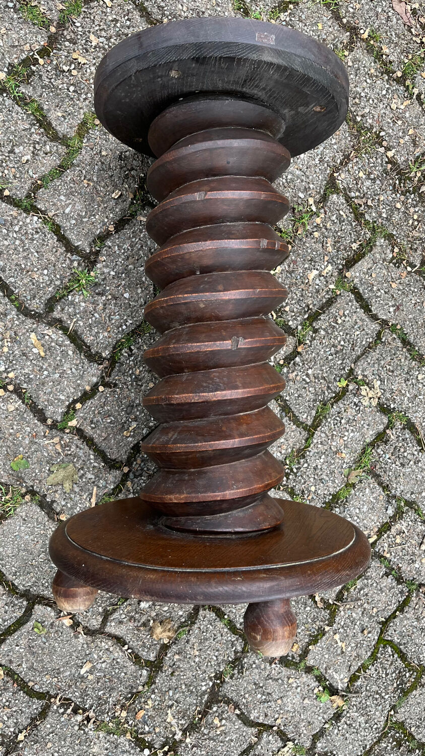 Pedestal table oak screw vintage press