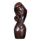 Wooden sculpture of a woman with a flower, 1970s