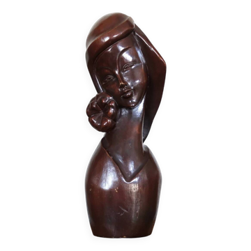 Wooden sculpture of a woman with a flower, 1970s