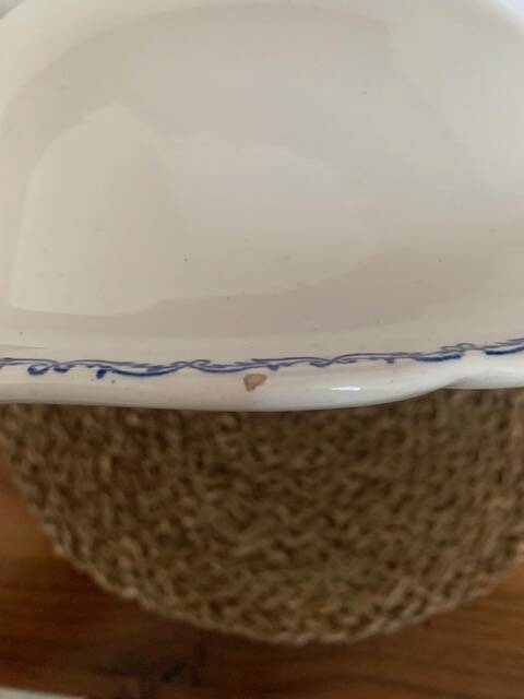 Large old Gien earthenware salad bowl with Rouen decor
