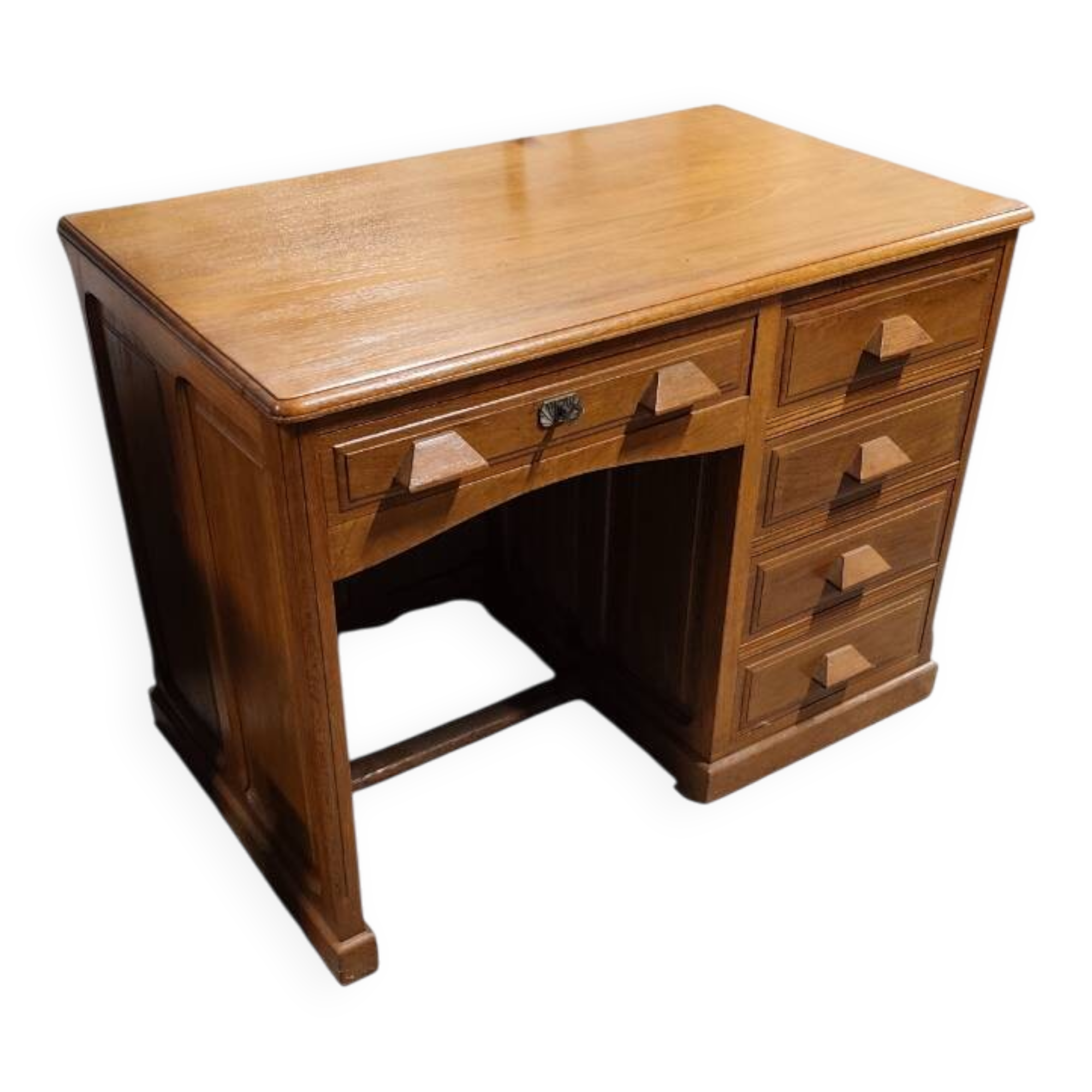Blonde solid oak desk, cabinet, American type.