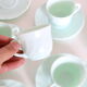6 cups set and under cups in water green opaline