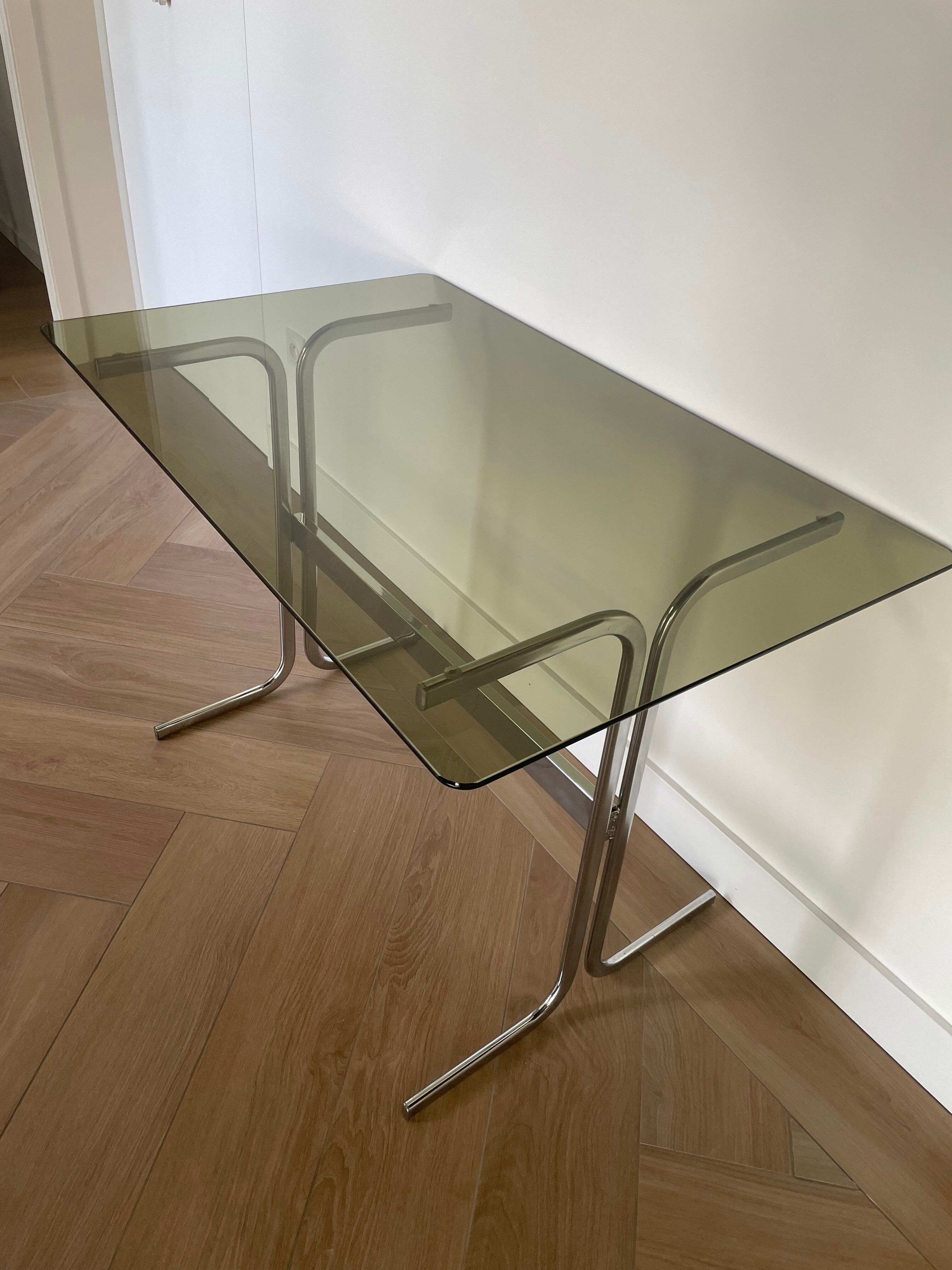 Chrome desk and 70" style glass top