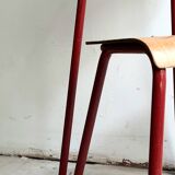 Rare pair of chairs in red tubular metal and wood  Vintage 1960