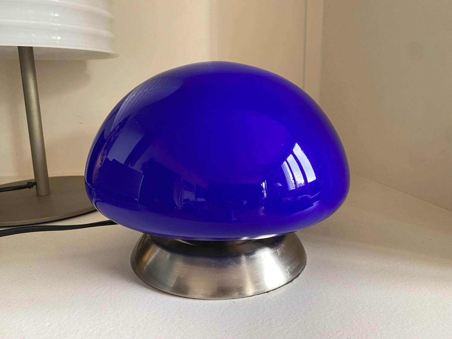 Vintage mushroom lamp globe blue glass 70s style