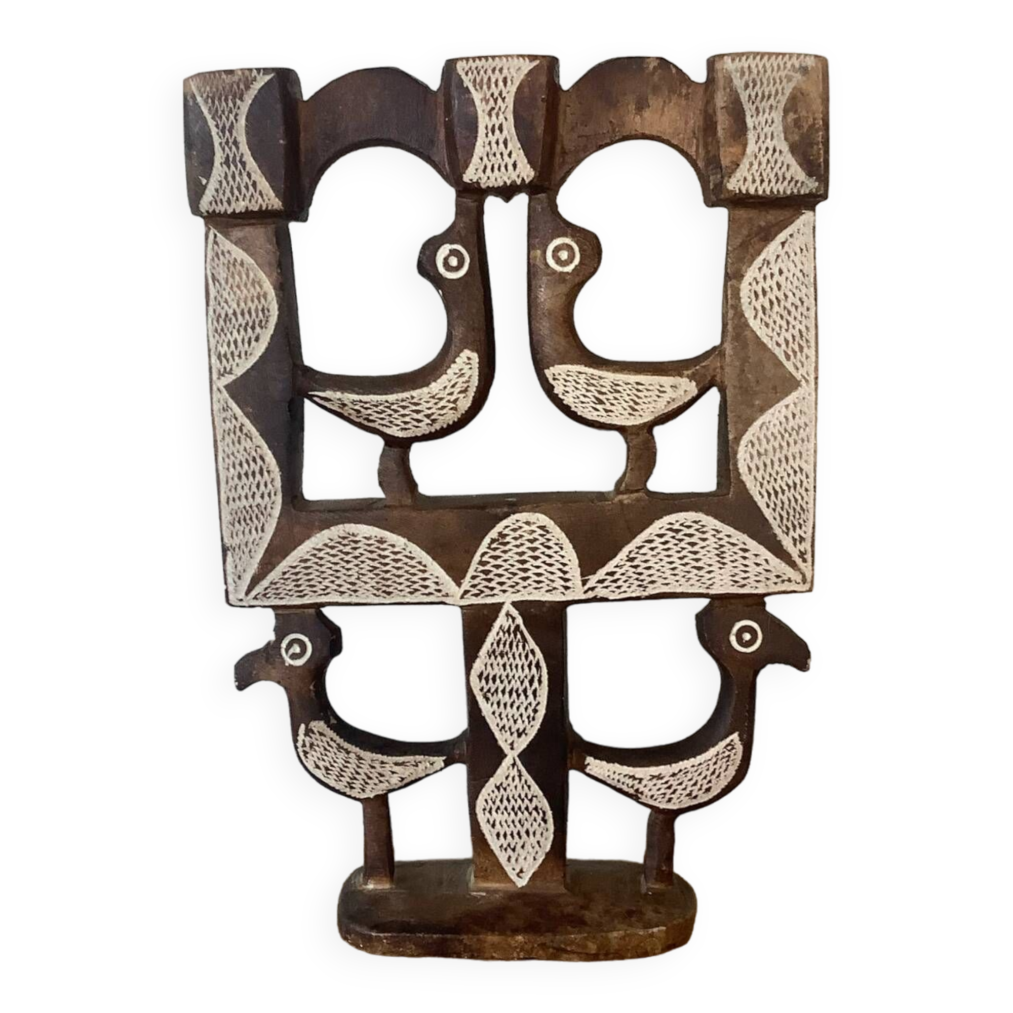 Vintage Candle Holder 70's Cut Stone Plaster Birds