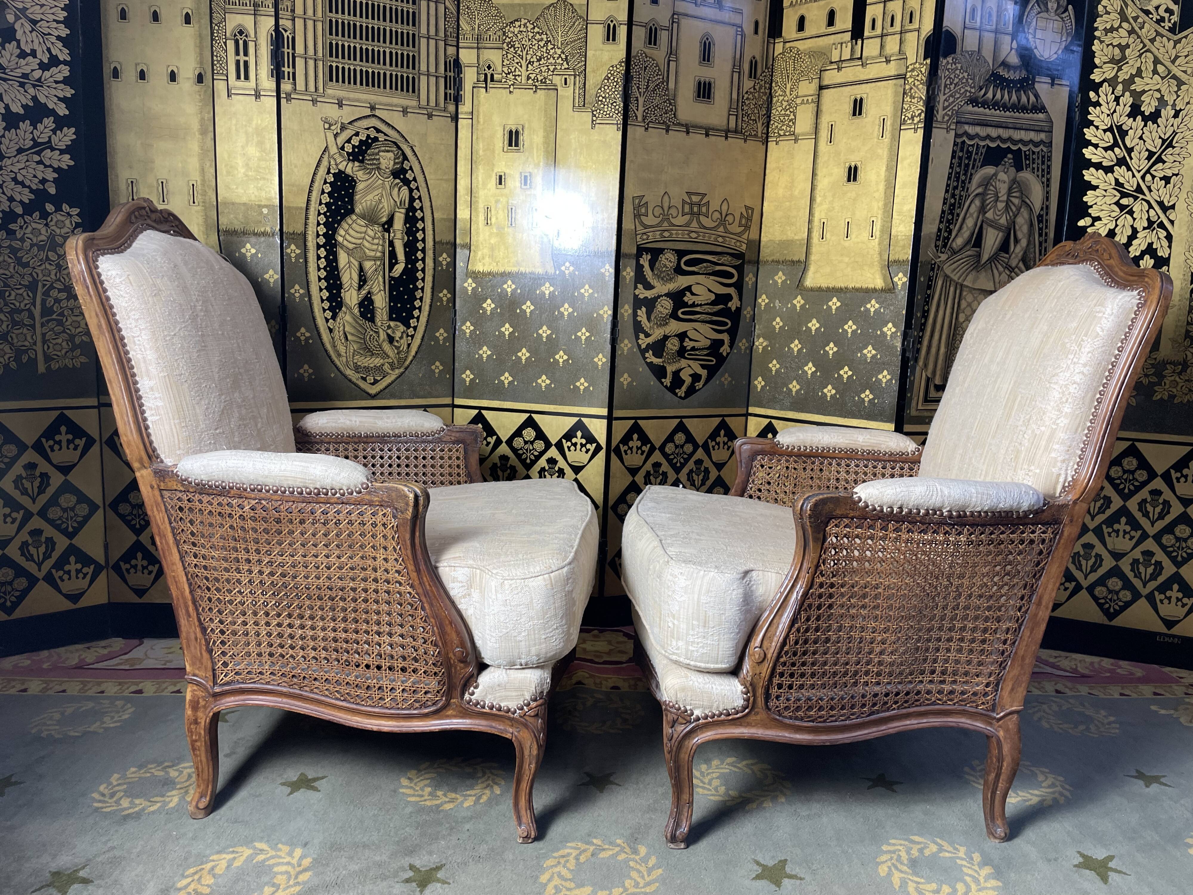 Pair of Louis XV style armchairs 19th century