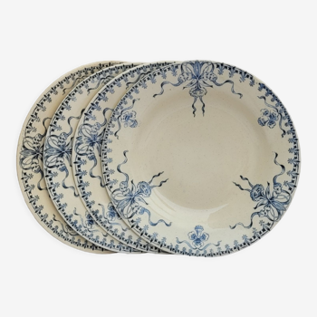 Lot de 4 aasiettes creuses modèle Venise Porcelaine opaque de Gien terre de fer décor fleuri bleu