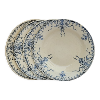 Set of 4 hollow aasiettes model Venice Opaque porcelain of Gien iron earth blue floral decoration