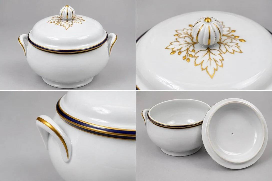 45-piece table service in Limoges porcelain by Chastagner, blue and gold.