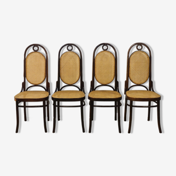 Set de 4 chaises en bois courbé et canné par Thonet & Fmg des années 1960's