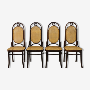 Set of 4 chairs in curved and canned wood by Thonet & Fmg from the 1960's