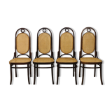 Set of 4 chairs in curved and canned wood by Thonet & Fmg from the 1960's