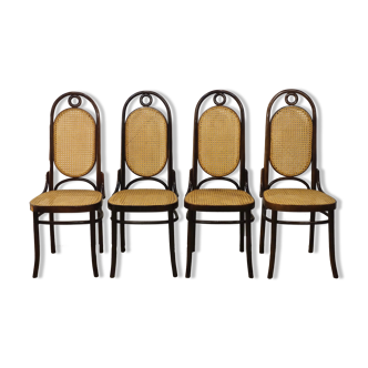 Set of 4 chairs in curved and canned wood by Thonet & Fmg from the 1960's