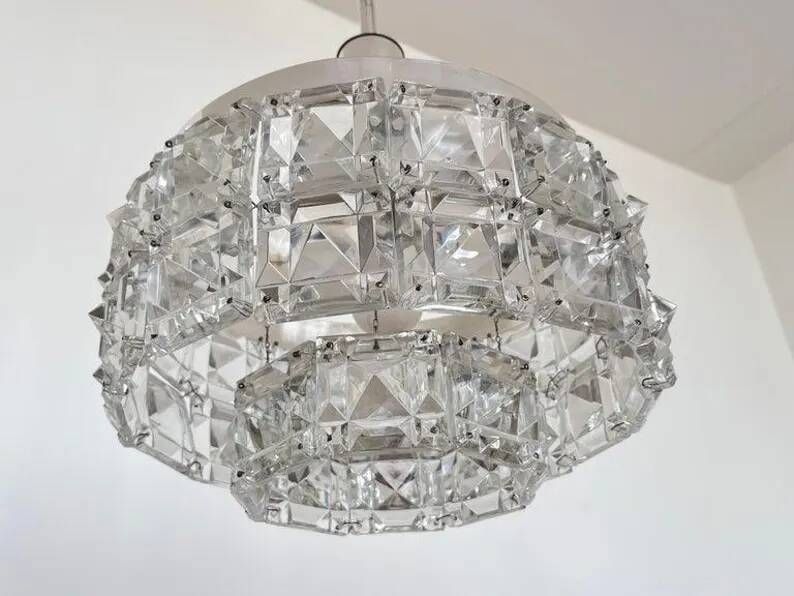 Midcentury Glass Chandelier by Kinkeldey, Germany, 1970s