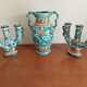 Pair of Monaco Cerart candlesticks floral decor 1950 1960