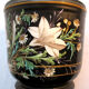 Cache-pot black background, Napoleon III, Paris porcelain: White lilies + Daisies