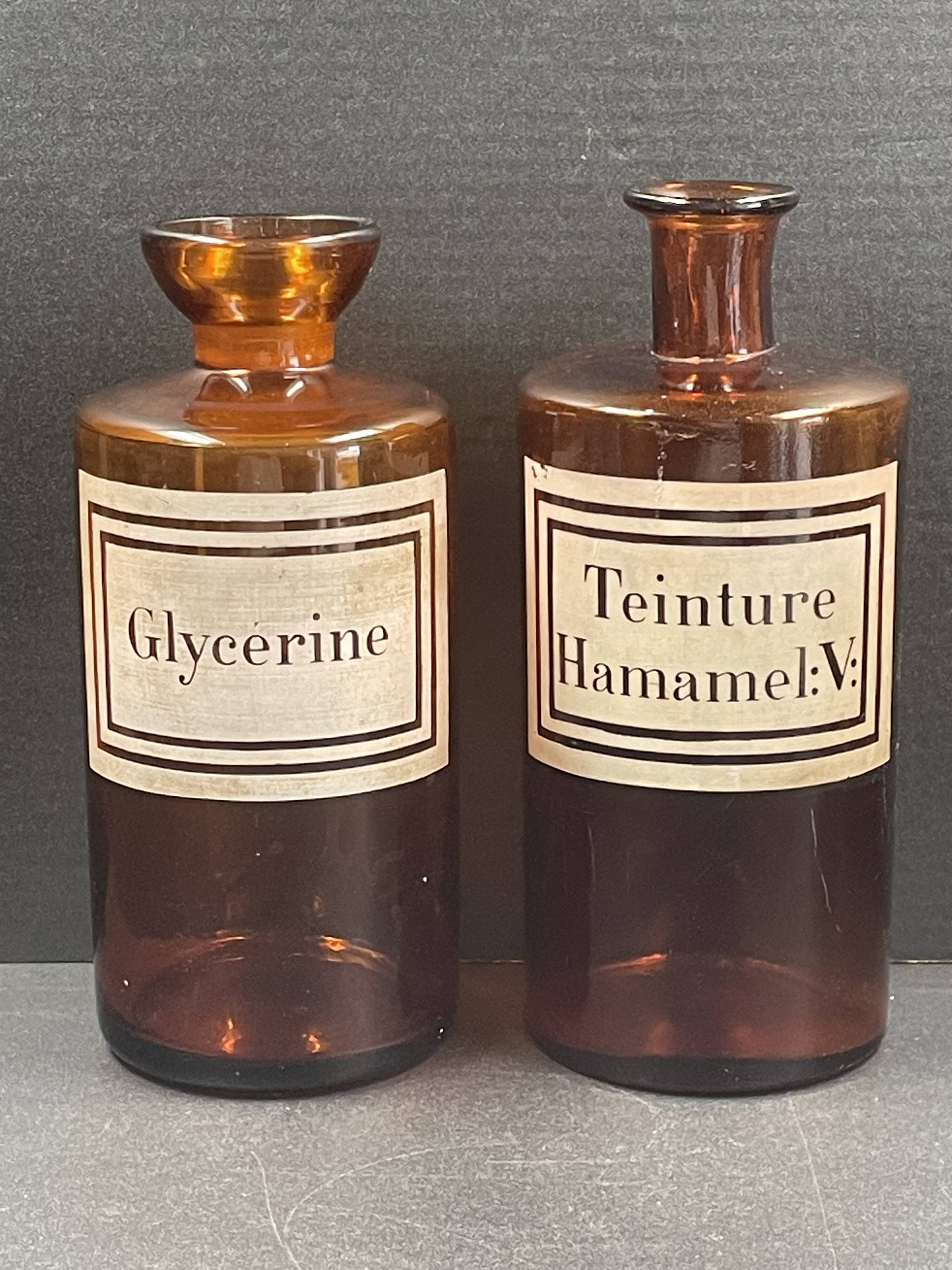 Antique apothecary pots in amber glass, set of 2 - 22 cm