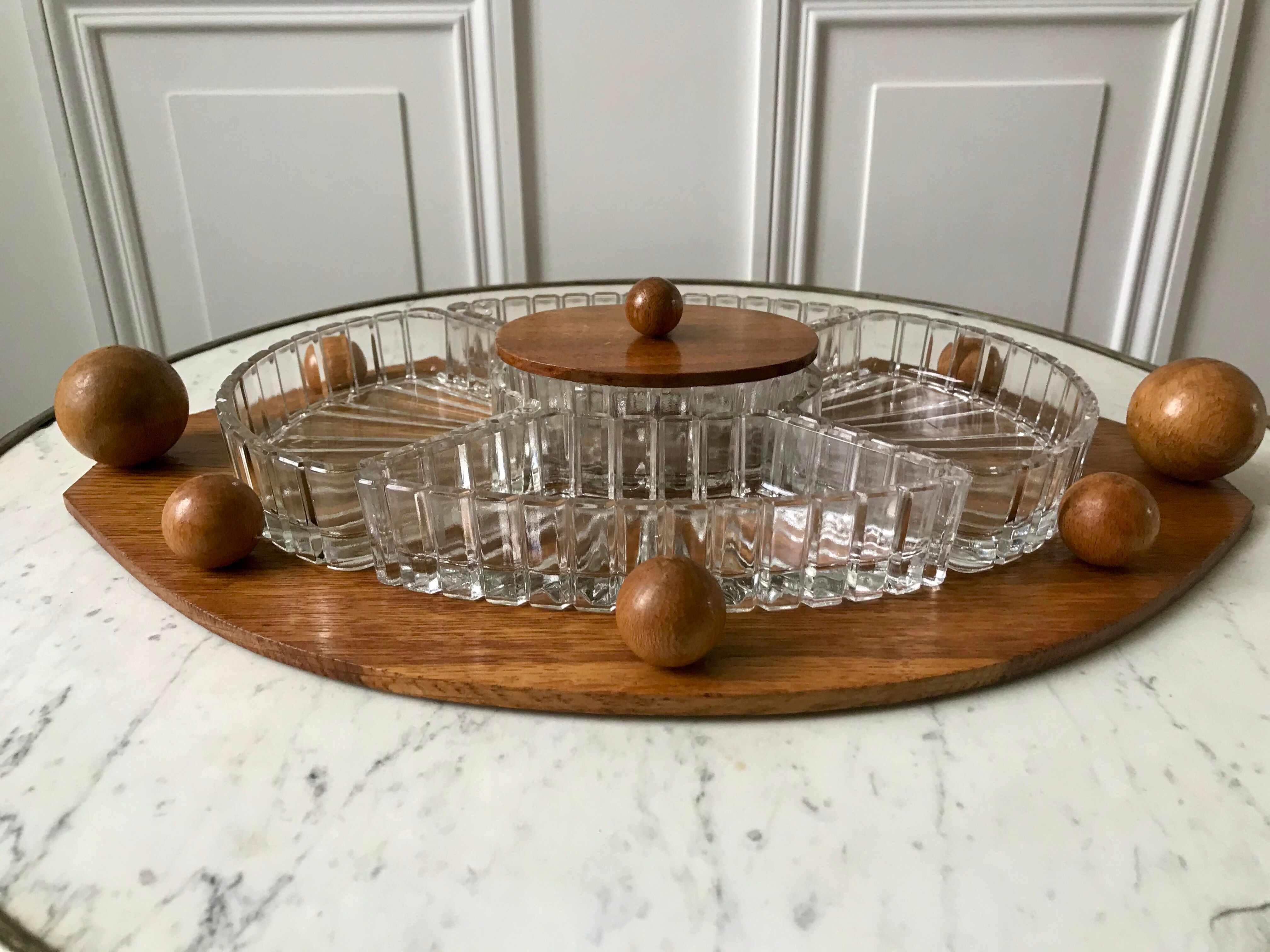 Wooden top and art deco glass 30s