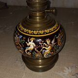 Bronze kerosene lamp JS and Gien earthenware