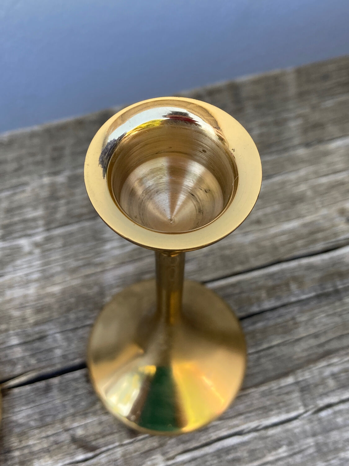 Duo of Scandinavian candle holders in gilded brass