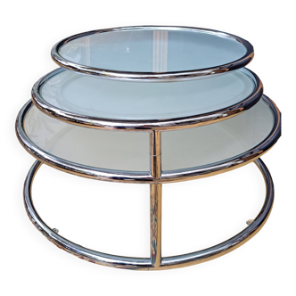 Table Basse Pivotante Vintage en Chrome et Verre par Milo Baughman, Italie,