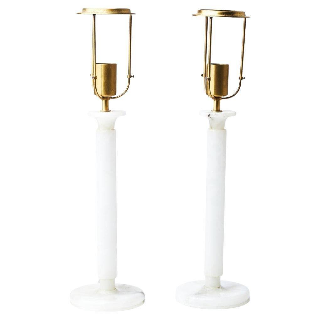 Pair of alabaster table lamps in the style of Jean Michel Frank, France 1960.