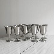 Set of 10 shiny silver metal stemmed cups