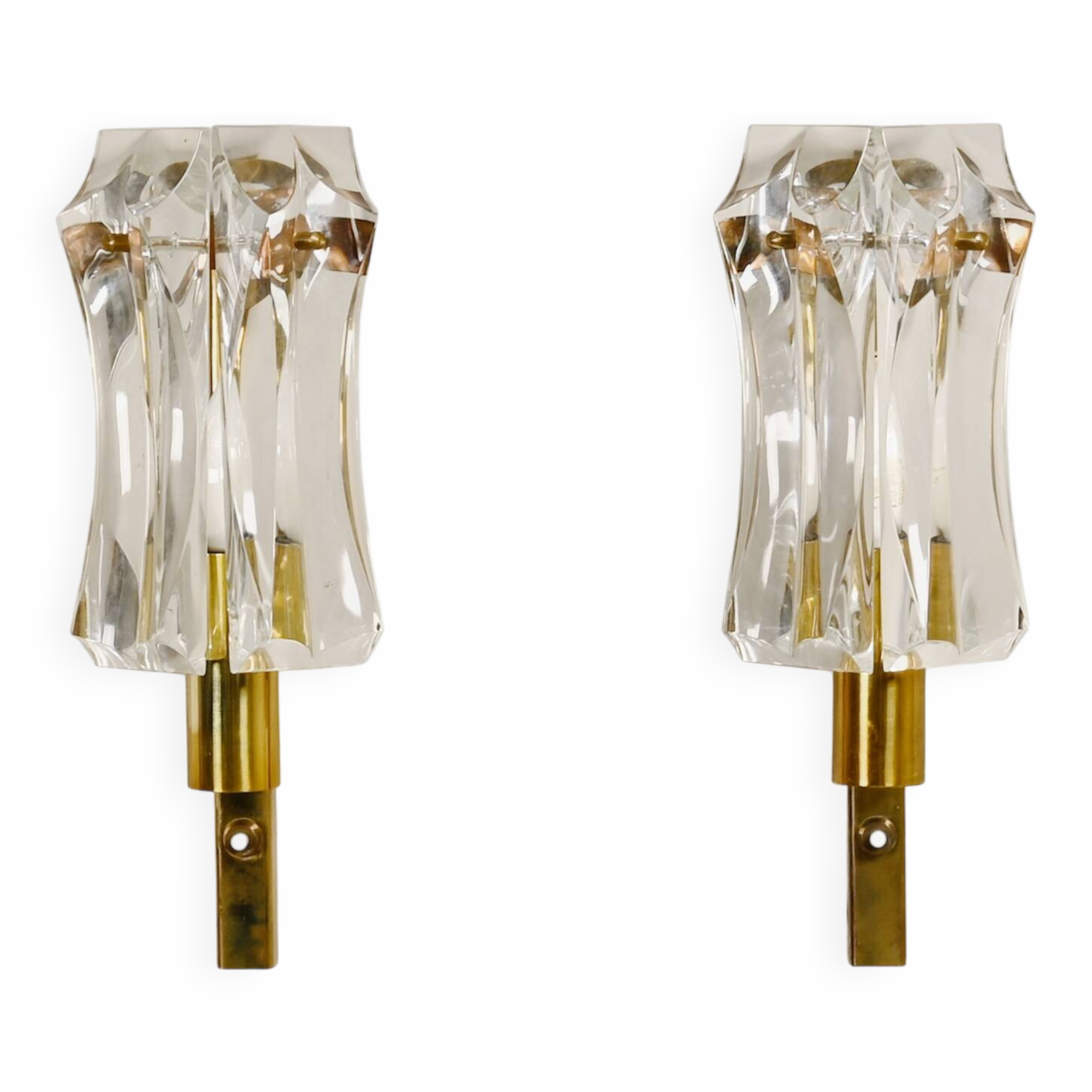 Set of vintage Danish Modern Brass and Glass Wall Sconces, 1970's
