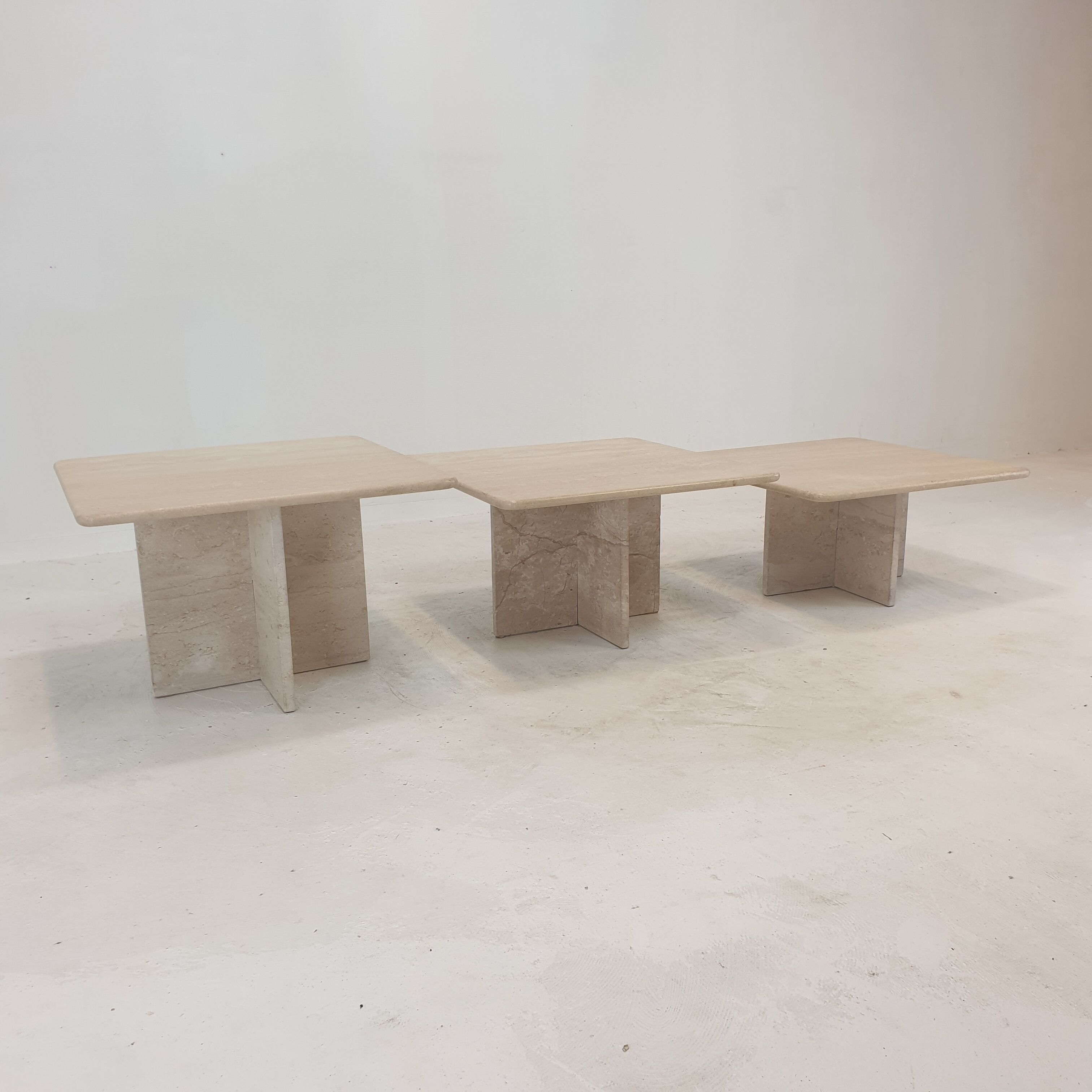 Set of 3 italian travertine coffee or side tables, 1980s