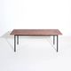 Vintage modernist Italian bench from the mid-century in slatted teak, black metal frame, Italy, 1960s.