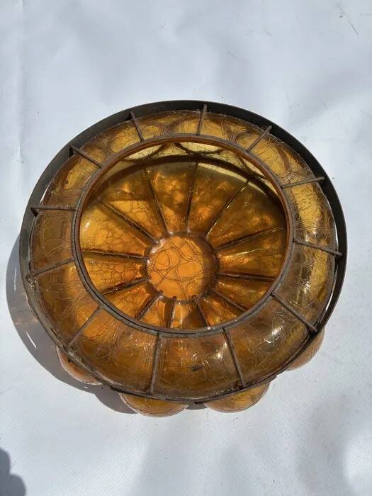 Vintage Seguso Murano Amber Crackle Glass Shade 1950s-60s