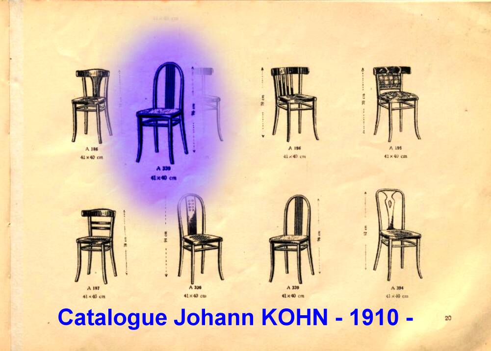 Six bistro chairs, by KOHN, 1925 - not Thonet -