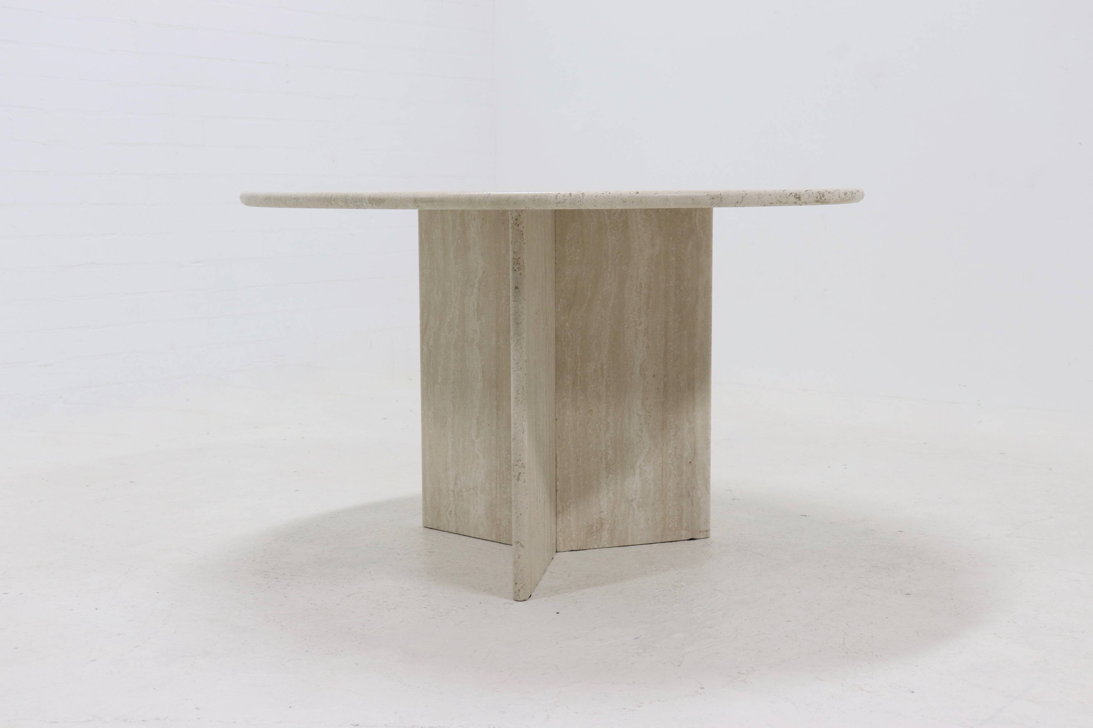Large Italian Modern Round Travertine Dining Table 1970s
