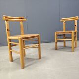 Vintage pine wood dining chairs - 1980s - set of 6