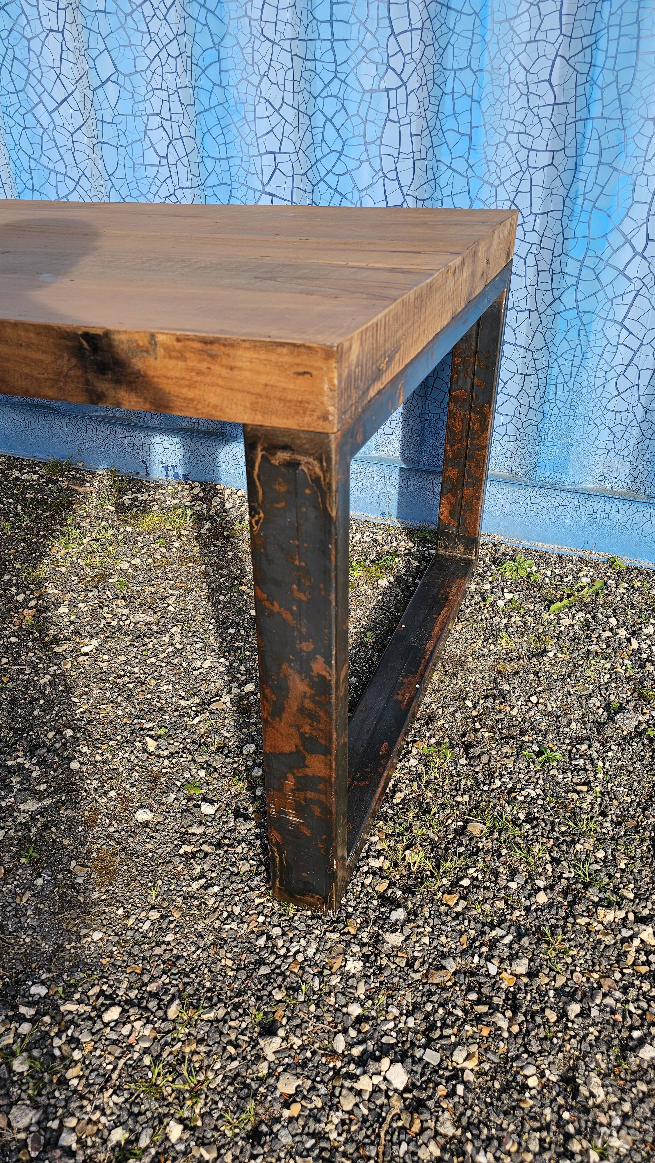 Industrial teak and metal table