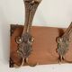 Vintage wall coat rack in patinated wood and metal – 4 double hooks