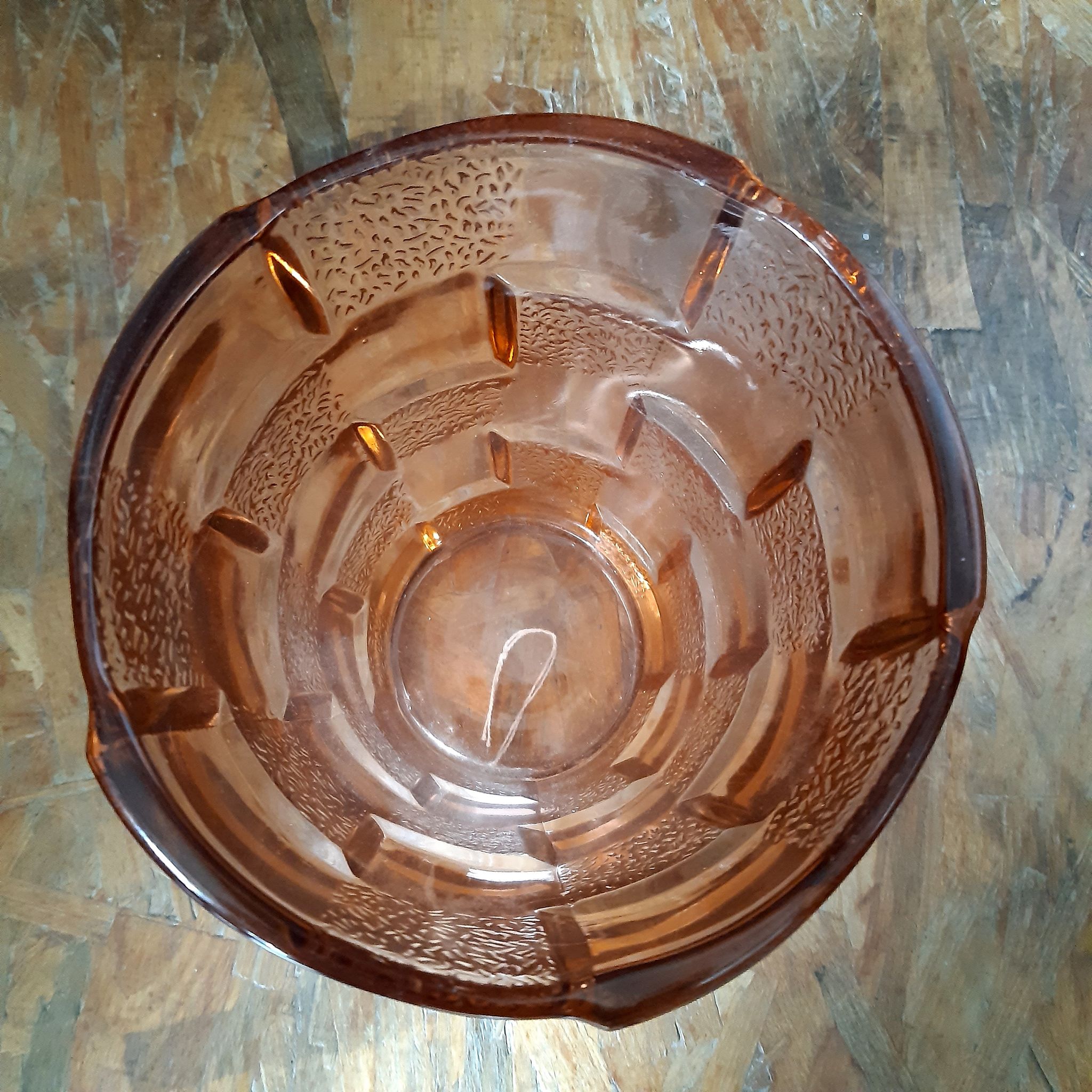 Molded vase, vintage, glass, pink, reliefs, geometric patterns
