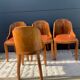 4 vintage Art Deco chairs in wood and cognac leather