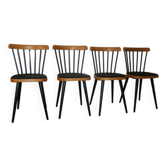 4 chaises Baumann 740G hêtre clair skaï noir