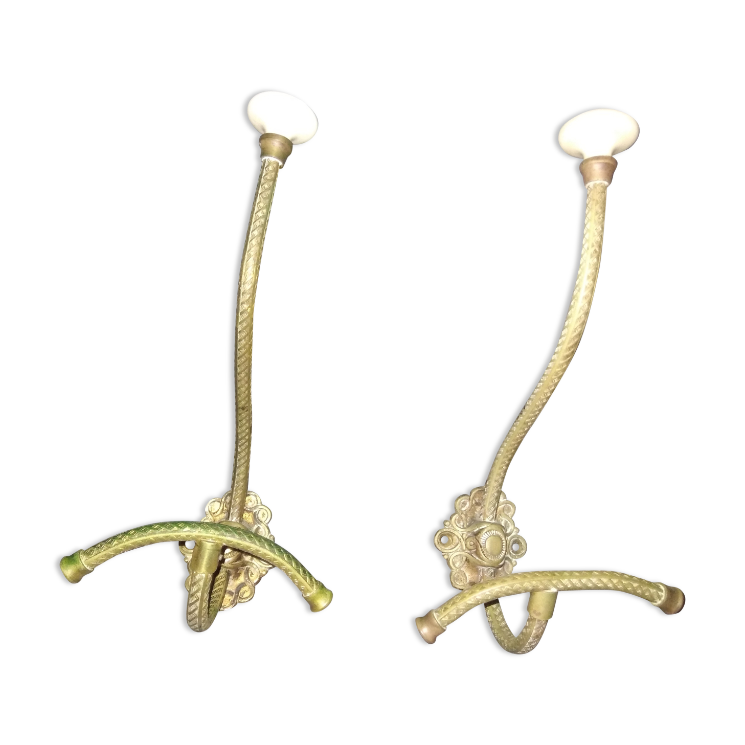 Antique metal and ceramic hooks