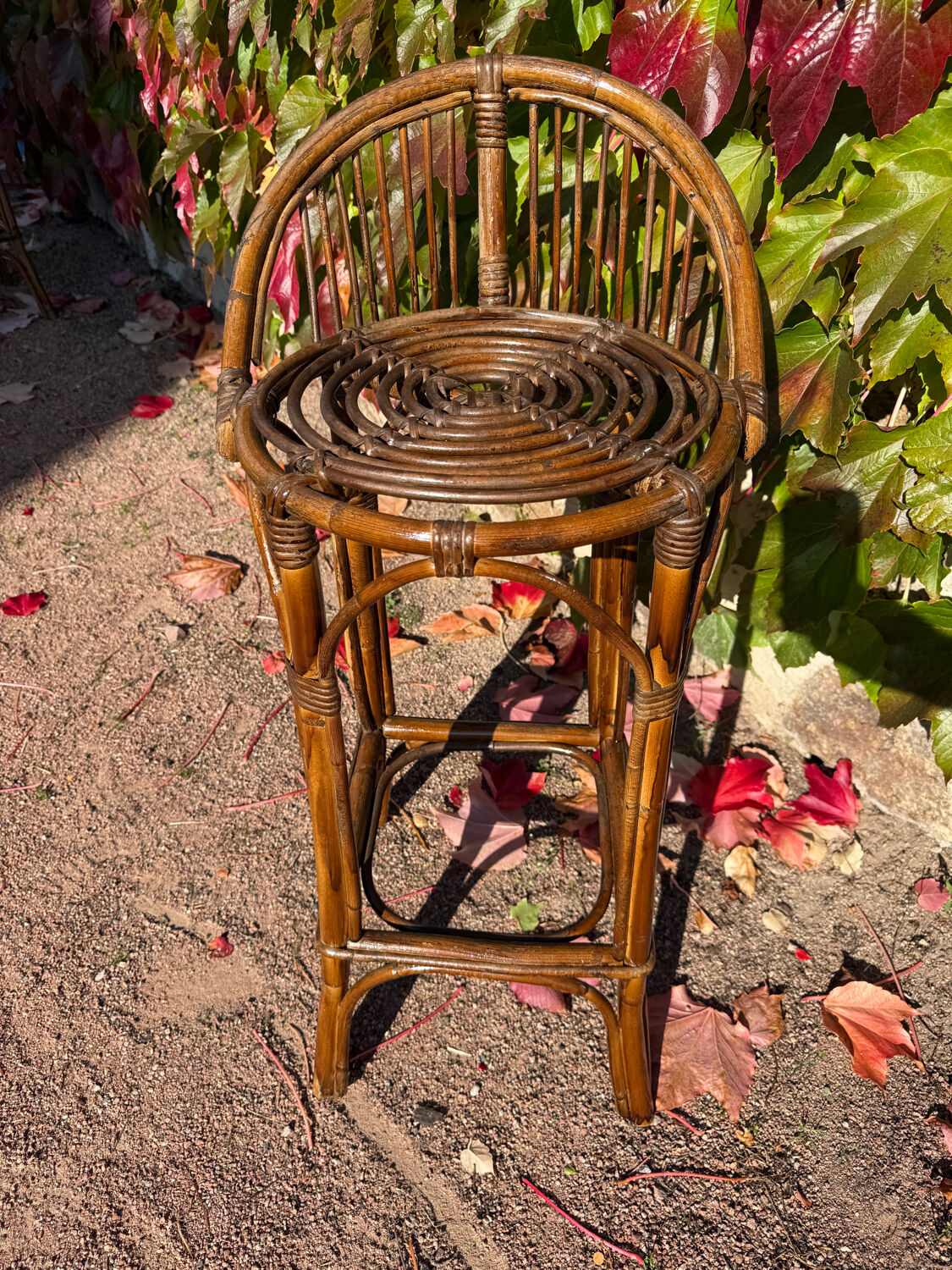 Pair of 1960s rattan stools from France.