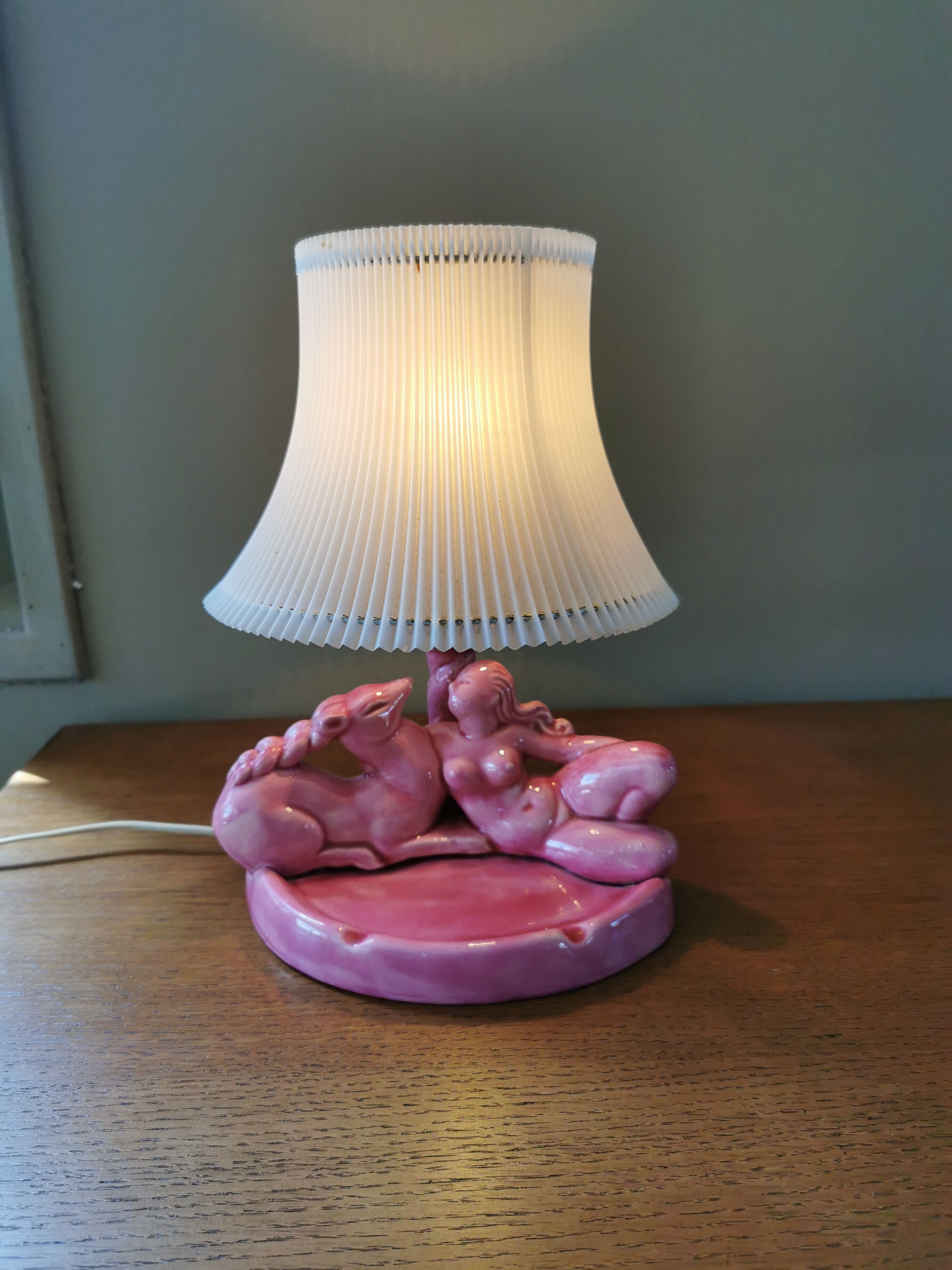 Vintage 50s lamp in pink ceramic